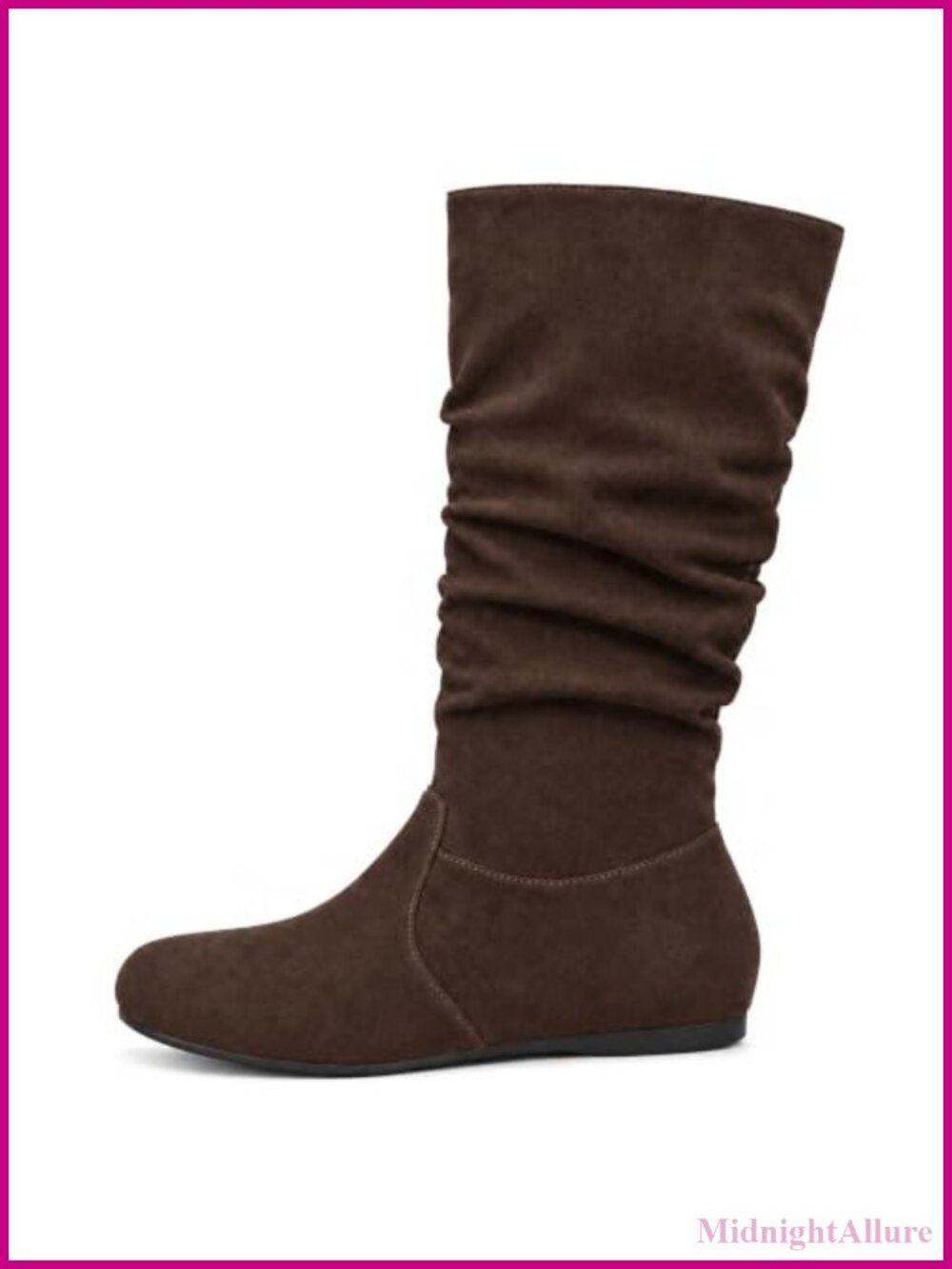 Womens Slouchy Mid-Calf Flat Dress Boots Inside Zipper No Heel Comfort